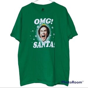 OMG! SANTA! mens large Elf graphic t-shirt green short sleeve